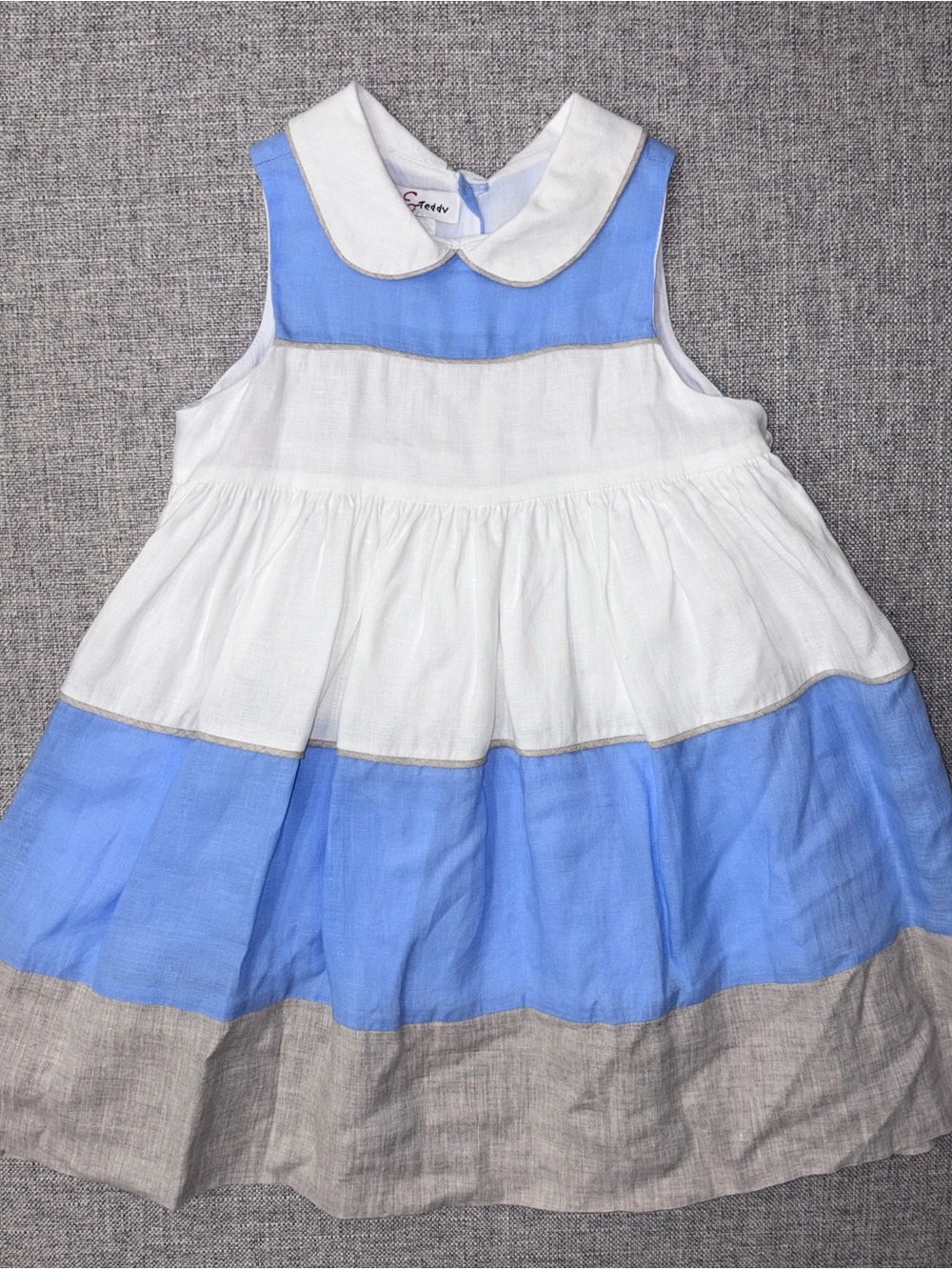 Jack and Teddy size 5 Girls' Sleeveless Colorblock Dress in White, Blue & Tan